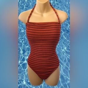 Kona Sol • Burnt Orange & Black Halter/Strapless Knit One Piece • Medium